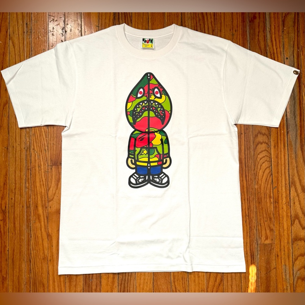 Bape Camo T-Shirt Psyche Shark White Large A Bathing Ape Sta Authentic Vintage